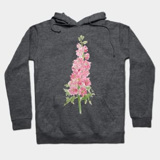 pink larkspur flowers watercolor and ink Hoodie